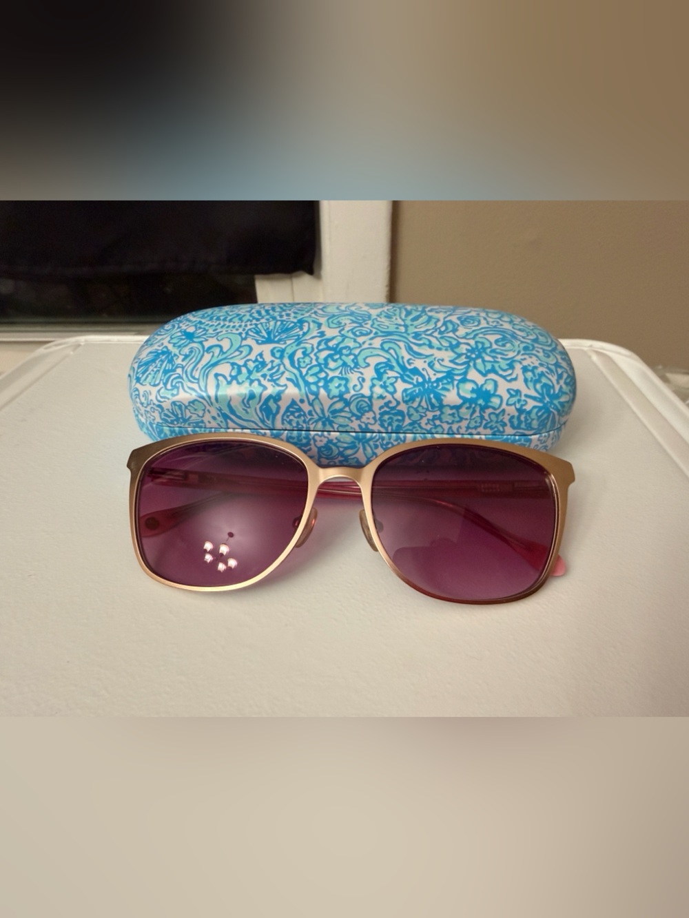 Lilly Pulitzer Women's Rose Gold Frame Sunglasses with Pink Lenses and Case